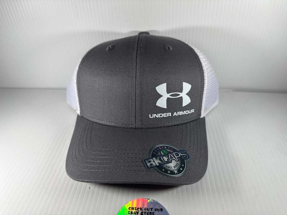 BK Caps Under Armour Logo Grey and White Mesh Back Trucker Hat OSFA